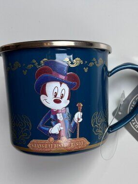 Vintage Authentic Shanghai Disney Resort Enamel Metal Mug Mickey Mouse
